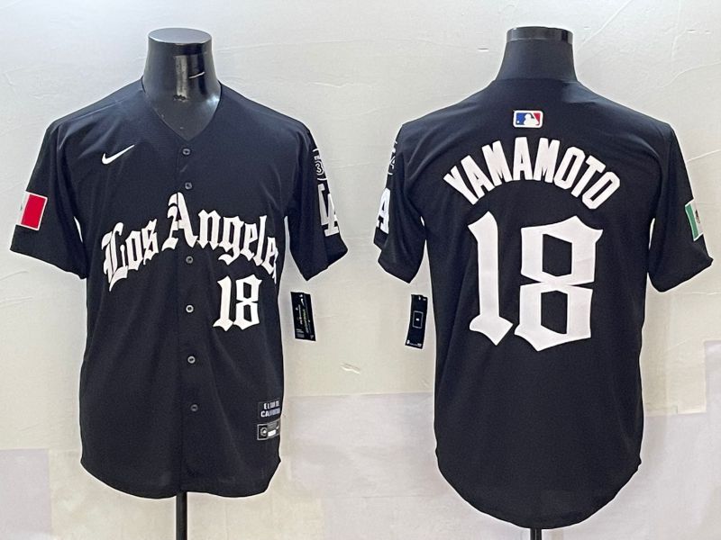 Men Los Angeles Dodgers 18 Yamamoto Black Five generations Joint Name 2025 Nike MLB Jersey style 5